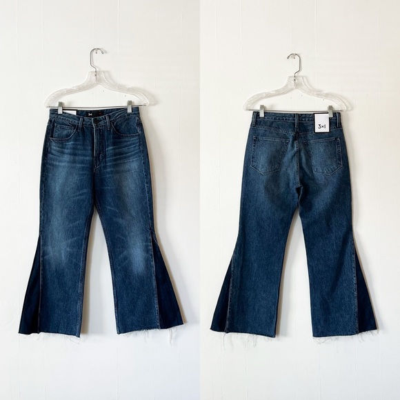 3x1 Higher Ground W3 Gusset Elvia Flare Leg Raw Crop Jeans - Picture 3 of 9